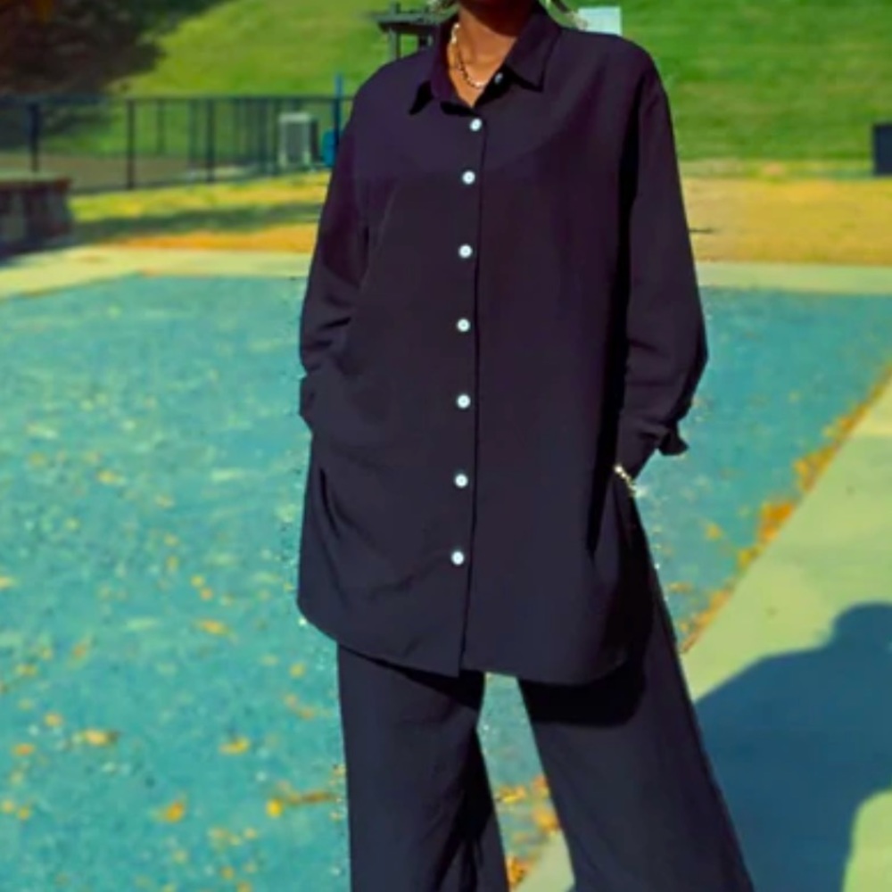 Top and bottom suit !! Black ! Both pants and long sleeve button down
